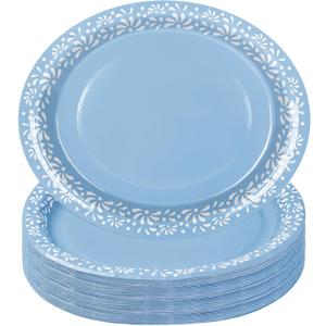 Whaline 50 Pcs Platos De Barro Mexicanos Paper Plates 12 x 10 Inch Blue Cielito Lindo Disposable Dinner Plates Mexico Fiesta Party Supplies for Baby Shower Wedding Decor