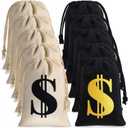 Shihanee 12 Pcs 9 x 6.3 Inches Canvas Money Bag with Drawstring Closure Costume Money Bag Pouch Dollar Sign Carrying Sack Prop for Party favor Bank Robber Pirate Cowboy Cosplay Theme Party