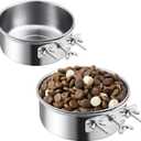 Dog Crate Water Bowl, 2 Pack No Spill Hanging Cage Food Bowls for Kennel Puppy Cat Bird Bunny Stainless Steel Metal Mountable Small&Medium Feeding Dish Wall Mounted Attachable Crates Pet Feeder (5.3"x2" & 4.5"x2"(23oz+15oz))