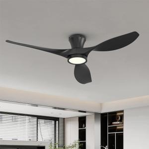 TALOYA 52 Inch Ceiling Fan with Led Light Remote Control Flush Mount Low Profile for Bedroom Farmhouse Patio Outdoor Living Room Kitchen Dining Room, DC Motor, Reversible, Black