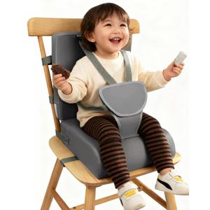 Toddler Booster Seat for Dining Table Kitchen Chair, Non-Slip with Backrest and Adjustable Straps, Portable Travel Child Kids Booster Seat for Eating, Dark Grey