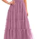 PRETTYGARDEN Women's Smocked Midi Tulle Dress 2026 Summer Puffy Short Sleeve Square Neck Ruffle Wedding Guest Party Dresses (Grey Purple, Small)