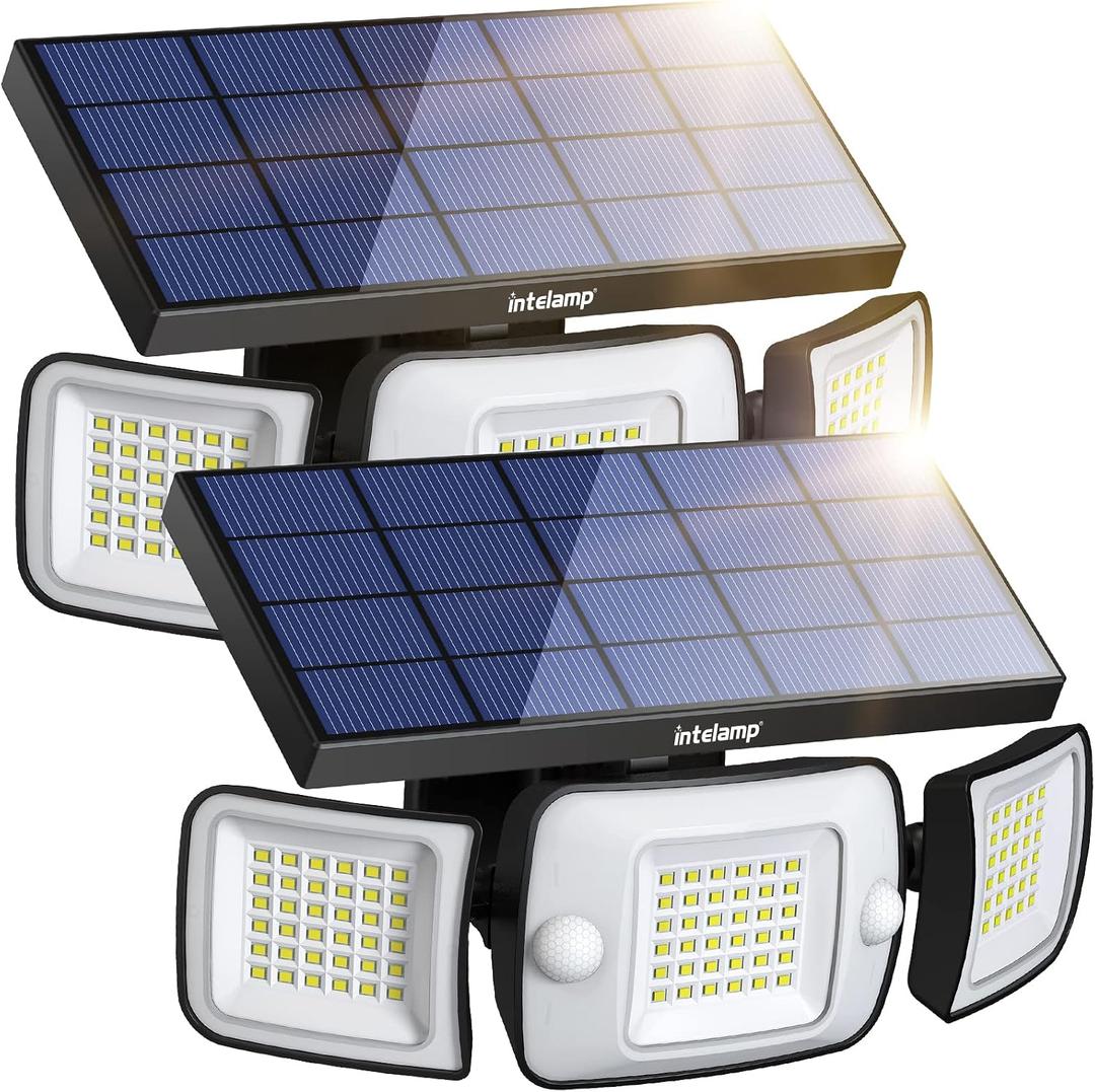 intelamp Solar Outdoor Lights,6000mAh Motion Sensor with Dual Sensors,Waterproof Solar Flood Lights 270Wide Angle for Outside with 3 Modes