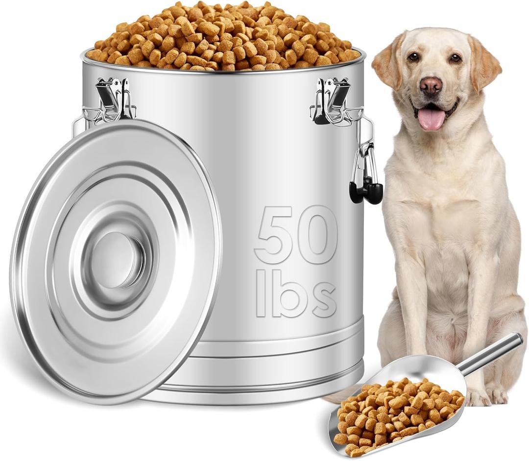 Stainless Steel Dog Food Storage Container,50LB/55LB Airtight Dog Food Storage Container with Lid to Keep Fresh,Easy Clean Large Pet Food Storage Container with Scoop for Cat Food,Chicken Feed,Rice