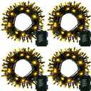 4 Pack Battery Operated Outdoor Tree String Lights with 50 Warm White LEDs on 16.5ft/5m of Dark Green Cable,Outdoor Battery Xmas Wreath Lights with Timer for Christmas Yard Holiday Decoration