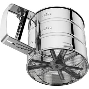Flour Sifter 3 Cup for Baking, Crank Sifter with Professional Fine Mesh Baking Sifter Flour, One Hand Press Stainless Steel Flower Sifter, Excellent Flour Sieve Baker Dusting for Quick Sifting Omesata