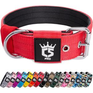 TSPRO Tactical Dog Collar 1.5 Inch Wide Thick Dog Collars with Heavy Duty Metal Buckle, Durable, Strong, Adjustable for Medium to Large Dogs (Red L)