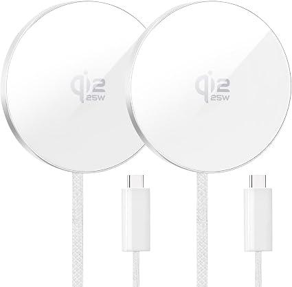 Feeki Magnetic Wireless Charger 2Pack 25W Qi2 for Magsafe Charger for iPhone 17/16/15/14/13/12Pro Max, Air pods 4-2Pro, Samsung Galaxy, Google Pixel, and More, Lightweight for Travel Home Office Desk(White)
