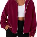 PRETTYGARDEN Womens 2026 Winter Fleece Sherpa Jacket Trendy Long Sleeve Zip Up Cropped Warm Coat Fall Fashion Workout Clothes (X-Large, Burgundy)