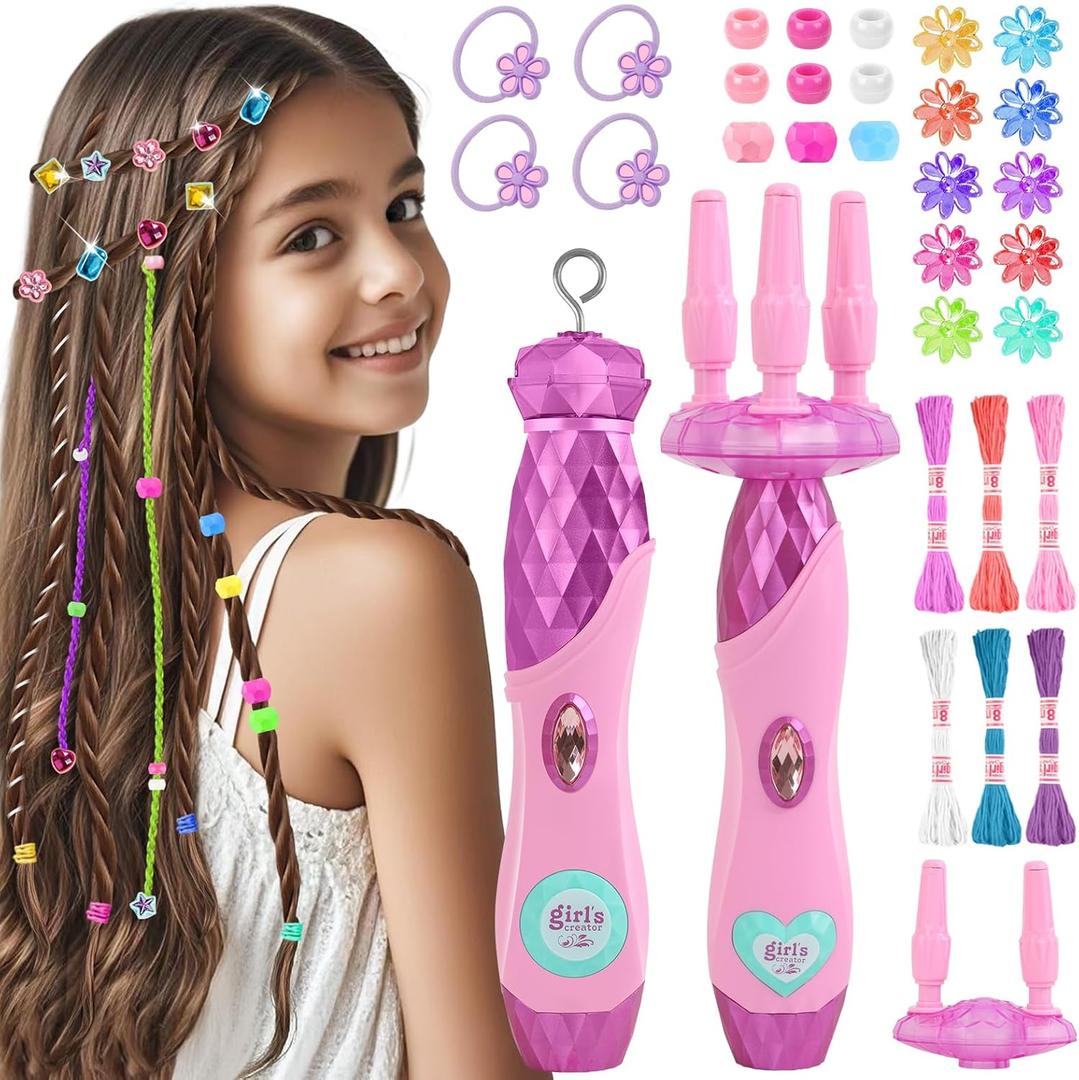 Hair Braiding Machine DIY Hair Salon Toys for Girls with Braider, Beads & Accessories, Kids Hair Styling Tool Toy Set for Girls 3 4 5-12 Years Old (Purple)