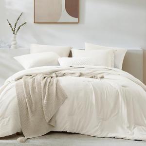 WRENSONGE Queen Comforter Set - 7 Pieces White Soft Bed in a Bag Queen with Fitted Sheet, Flat Sheet, 2 Pillow Shams, and 2 Pillowcases- Warm Bedding Sets for All Season