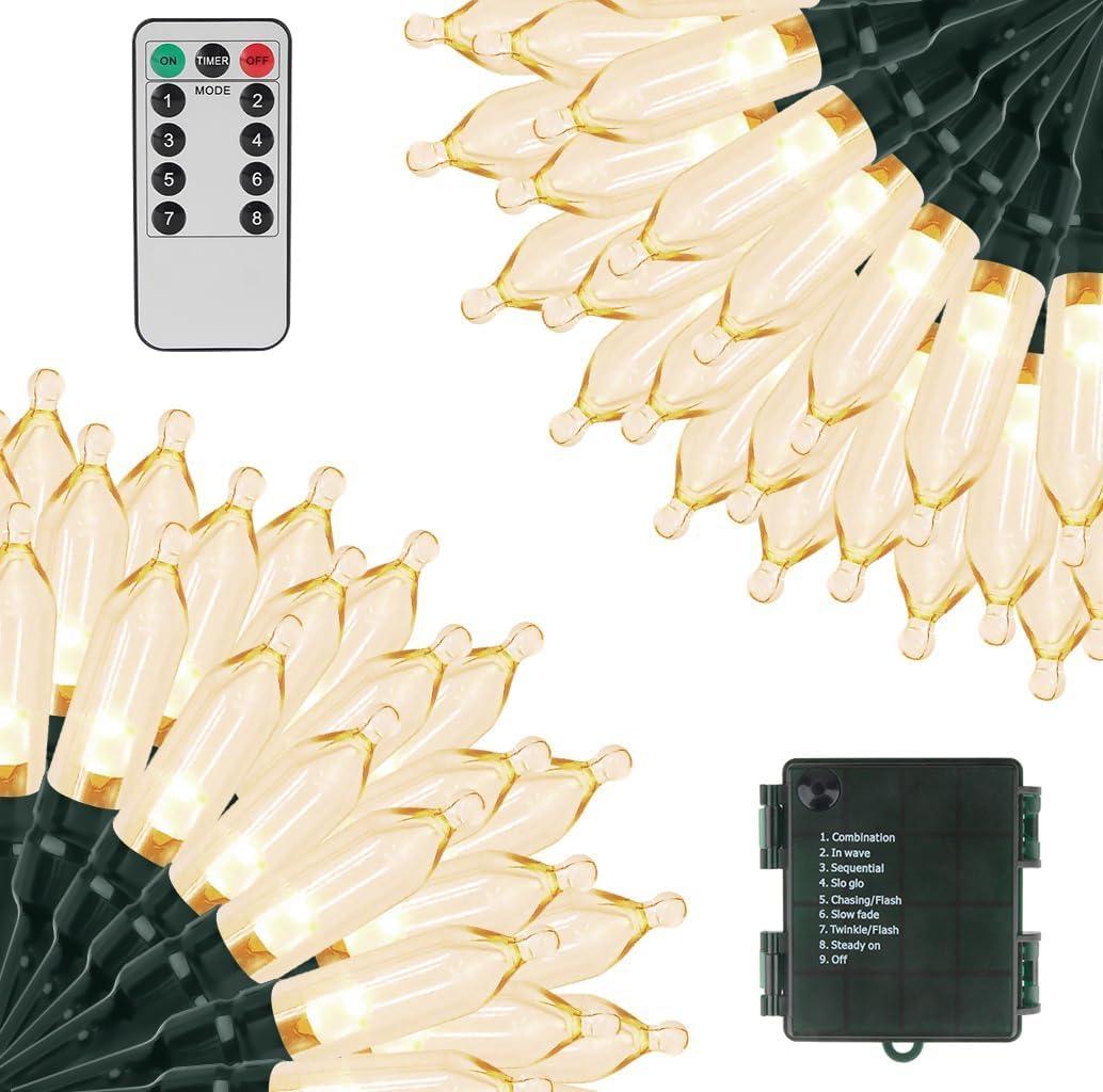 Green Convenience Christmas Lights 105ft 300 LED Battery String Lights with Timer Memory Function or Battery Powered Waterproof String Light for Indoor Outdoor Decoration