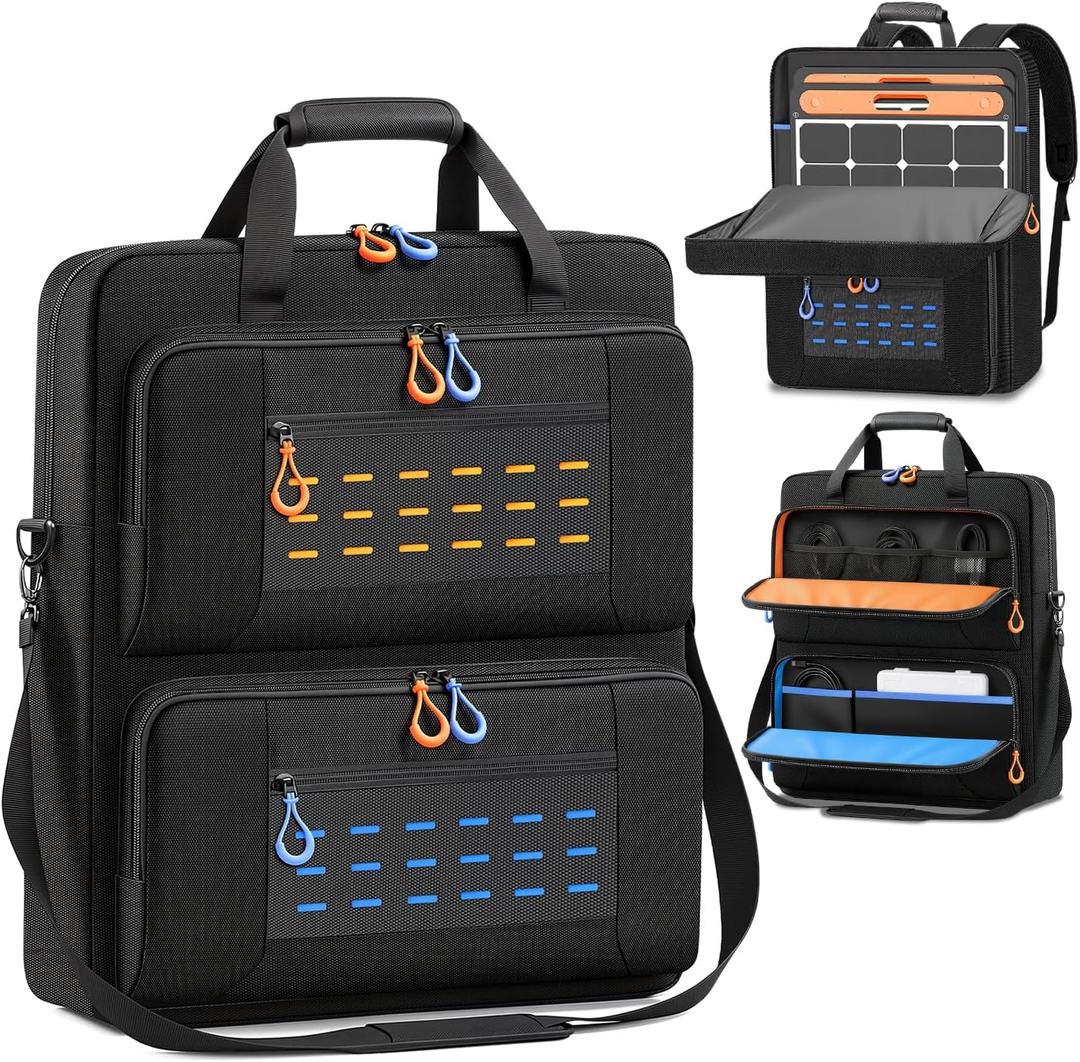 Solar Panel Storage Bag, Padded Carrying Case Fits for 2 Panels, Water-Resistant Protective Travel Organizer Compatible with Jackery SolarSaga 100W 100X 200W, Anker SOLIX, ZOUPW