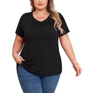 POSESHE Plus Size Tops Sexy Short SleeveTunic Top V Neck Cute Blouse Tunic Top 3XL