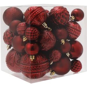 Christmas Ball Ornaments Wine Red Christmas Tree Decorations with Hang Rope-36pcs Shatterproof Christmas Ornaments Set with 6 Styles in 3 Sizes(Small Medium Large)