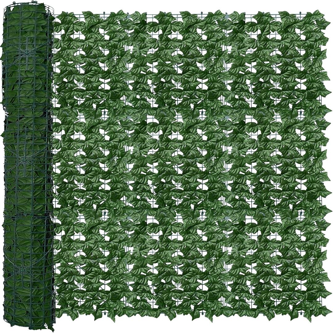 Artificial Fence Privacy Screen: 5FT x 50FT UV-Anti Faux Greenery Backdrop Ivy Chain Link Shades Panels for Patio, Balcony, Garden,Deck,Backyard Indoor Outdoor Green Wall Decor
