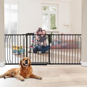 HOOEN 30" Tall Extra Wide Baby Gates for Doorways Stairs 86 to 105 Inch Large Long Pressure Mounted Dog Gates for The House Metal Tension Indoor Child Safety Gates for Kids or Pets (Black)