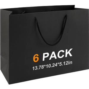 MUIIGOOD Gift Bags With Handles Paper Gags Medium Bulk For Party Shopping Birthday Wedding (6Pcs Black-35 * 26 * 13cm)
