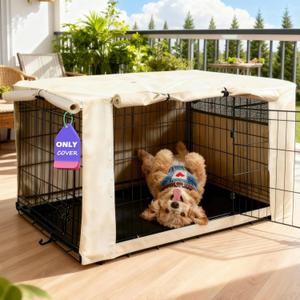 HiCaptain Dog Crate Cover 36.0" L x 23.0" W x 25.0" H with Breathable Mesh, Durable Heavy Duty Kennel Cover, Dual Zippered Panels, Windproof Waterproof UV-Resistant (Beige)