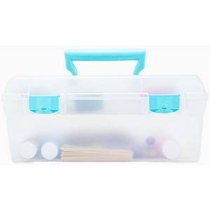 ArtBin 6937AG Essentials Lift-Out Tray Box, Portable Art & Craft Organizer with Handle and Tray, Clear/Aqua (Aqua Mist Latches)
