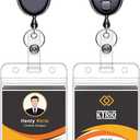 KTRIO ID Badge Holders with Metal Clip and Keyring - Vertical Clear Plastic ID Card Holders (2.5" x 3.4") - Retractable 24" Pull Cord for Office, School, 2 Pack