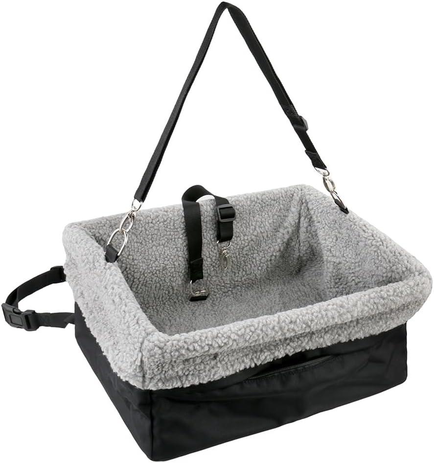 Deluxe Dog Car Seat Fits Pets up to 15lbs, Dog Booster Seat, Padded Cushioning, Adjustable Straps, Metal Frame Encasing, Installs in Seconds, Collapsible Canvas and Easy to Clean (Black-Grey)