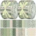 60PCS DIY Precut Quilting Fabric Squares Sage Green Vintage Floral Leaf Pattern Printed, 20PCS of 10x10-in Squares&40PCS of 2.5x39-in Rectangles Patchwork Sewing Craft Pure Cotton Supplies