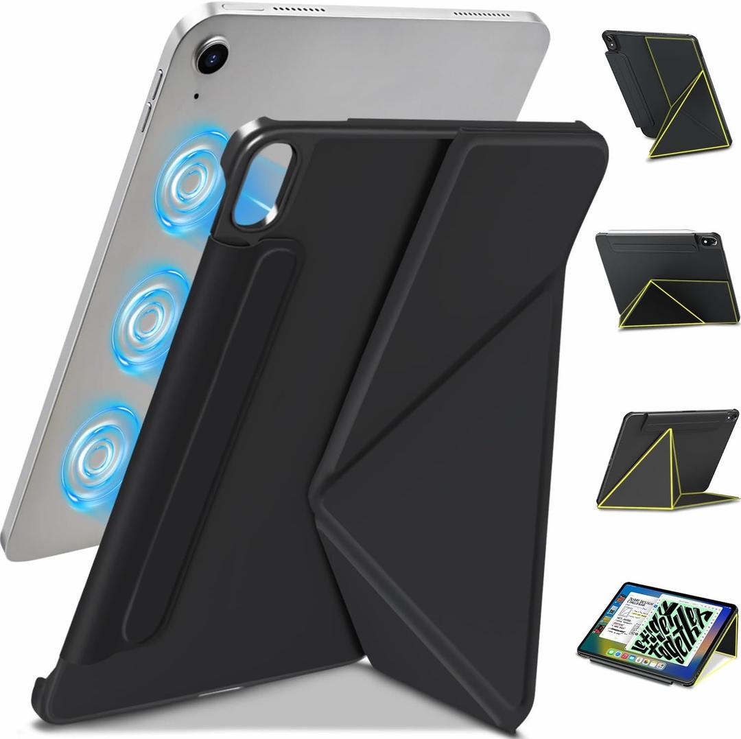 for iPad Air 11 Inch Case M4/M3/M2(2026&2025&2024)Slim Powerful Magnetic iPad Air 5/4th Case 10.9 Inch,4 Standibg Angles,Vertical Stand Cover,with Auto Wake/Sleep and with Pencil Holder - Black