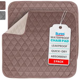 Sures Waterproof Chair Pads for Incontinence (22" x 21") - Washable, Waterproof Seat Protector - Chair Protector Seat Cover - Absorbent Pad for Bed, Seat, Car, Wheelchair & Recliner (Brown, 2 Pack)