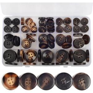 110-Piece Resin Sewing Buttons Set, 4-Hole Round Buttons, 15mm/20mm/25mm, 5 Colors for Blazers and Coats Brown/Black