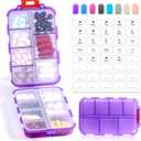14 GRIDS Travel Pill Organizer Box with Labels - Travel Medicine Case Kit - Pocket Daily Pharmacy Container - Travel Medication Holder Dispenser for Fish Oil Vitamin Supplement Storage - Clear Purple