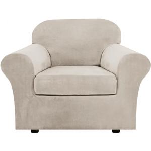 H.VERSAILTEX Rich Velvet Stretch 2 Piece Cover Chair Slipcover Sofa Cover Furniture Protector Couch Soft with Elastic Bottom Chair Couch Cover Width Up to 49 Inch (Chair, French Oak)