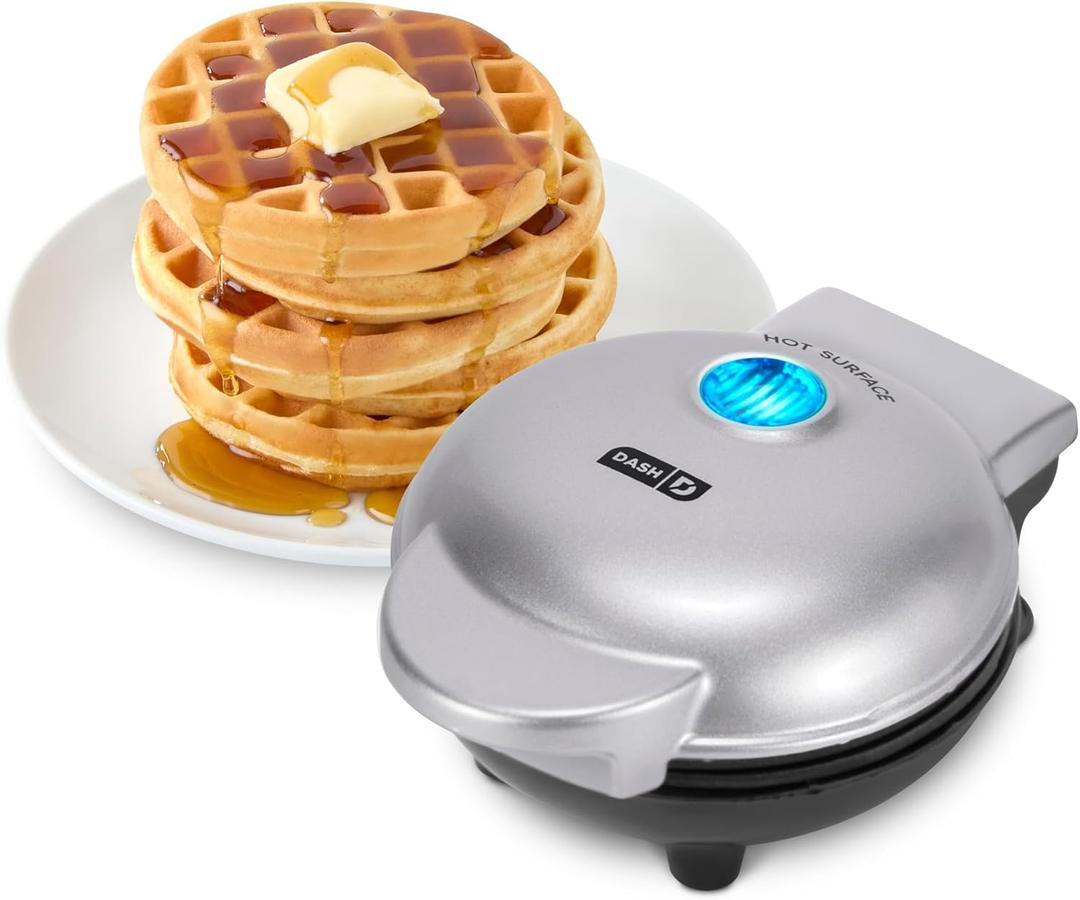 Dash Mini Waffle Maker- Compact Electric Iron for Creative Homemade Treats - PTFE nonstick surface - Easy-to-Clean - Perfect for Kids & Families - Silver (4 Inch)