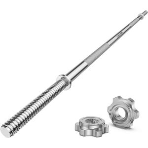 55" Weight Lifting Bar, 1" Standard Straight Barbell Bars for Weight lifting, Olympic Barbell Bar for Bench Press/Hip Thrusts/Squats/Lunges for Gym and Home, 2 Star Star-nuts (480lb Weight Capacity) (Silver)