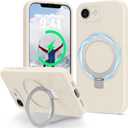 for iPhone 17e / iPhone 16e Case Stand, Slim Liquid Silicone Phone Cases Compatible with MagSafe Magnetic Ring Kickstand Case Full Camera Protection for iPhone 17e / iPhone 16e 6.1", White