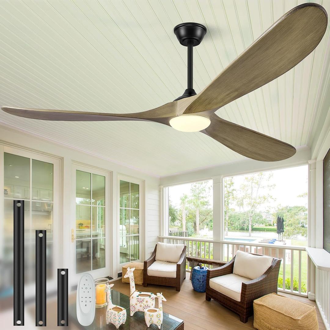 60" Ceiling Fans with Lights and Remote Control, Outdoor Ceiling Fan with Lights High CFM Quiet 3 Blade Wood Walnut Ceiling Fan,Bronze Gray