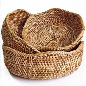 YANGQIHOME Rattan Bread Basket, Round Fruit Baskets, Wicker Storage Bowls, Natural Woven Serving Basket Bowls, Decorative Baskets for Kitchen Counter Organizing, Set of 3