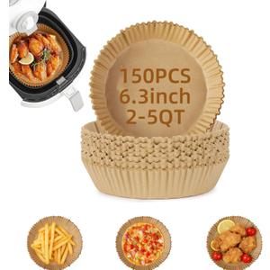 150Pcs Air Fryer Liners, 8 Inch Square Unbleached Parchment Paper - Food Grade, Non-Stick & Oil Proof for 5-8 QT Air Fryer, Oven, Microwave, Baking