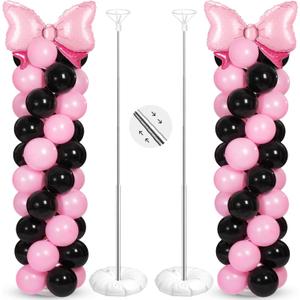 Leitee 2 Sets Adjustable Black Pink Bow Balloon Column Stand Kit Include 143 Pcs Black and Pink Adjustable Balloon Stands Kit for Bow Coquette Themed Party Graduation Birthday Wedding Floor Decoration