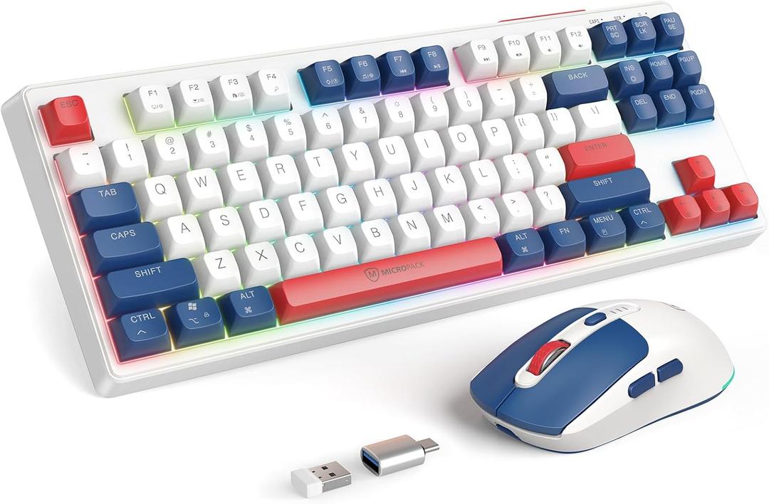2.4G Wireless Keyboard and Mouse Combo, RGB Backlit Keyboard Mouse Set for Windows, Android & MacOS, Aesthetic Keyboard Mouse with USB & Type-C Dongle for PC Computers, Macbooks & Laptops, Blue