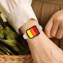 JOYOZY Slim Leather Band for Women Compatible with Apple Watch 49MM 45MM 44MM 42MM 41MM 40MM 38MM, Cute Fancy Top Genuine Leather Strap for iWatch Ultra, Series SE/9/8/7/6/5/4/3/2/1 (Beige/Starlight)