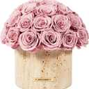 JoyFlower Preserved Flowers Vase, Yellow Travertine Vase with Forever Flowers Decor for Table Centerpieces, Pink Eternal Flower Vase Decorations for Party Home Living Room Bedroom House Coffee Shop