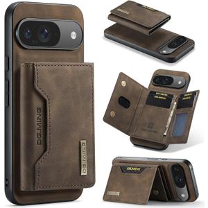 Wallet Case for Google Pixel 9 / Google Pixel 9 Pro, DG.MING Premium Leather Shockproof Protective Phone Case Back Cover Magnetic Detachable with Trifold Wallet Card Holder Slots Kickstand (Coffee)