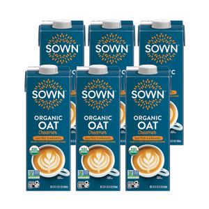SOWN Organic Oat Creamer Salted Caramel - Barista Oat Milk Non Dairy Coffee Creamer - Plant Based, Dairy-Free, Vegan, Gluten-Free, Non-GMO, Shelf Stable - 32oz (Pack of 6) (EXP 06/18/26)
