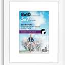 Americanflat 8x10 Picture Frame with Shatter-Resistant Glass - Use as 5x7 Frame with Mat or Display 8x10 Photo Without Mat - Signature Collection - Picture Frames for Tabletop and Wall Display - White
