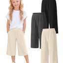 Vinsatin 3 Pack Girls' Capri Pants Wide Leg, 3-Color, 13-14 Years