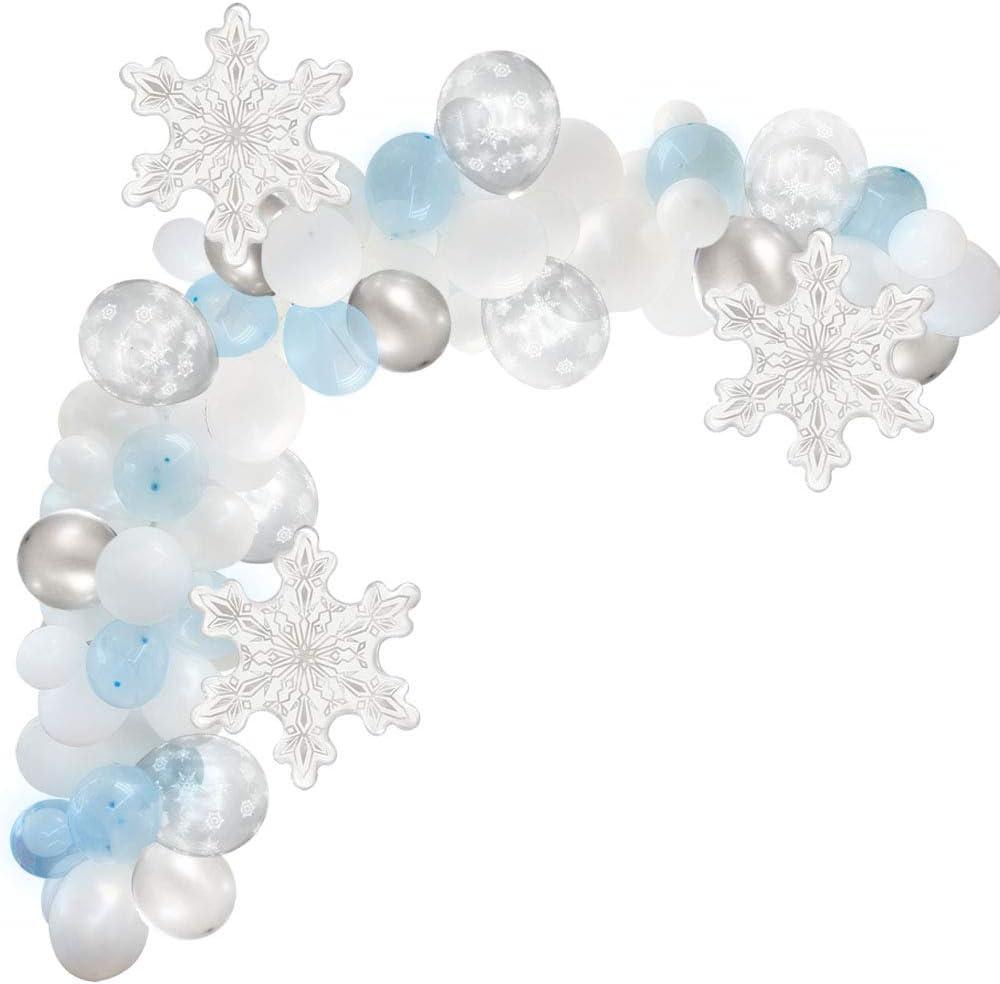 79pcs Winter Balloon Garland Arch Kit Ice Snow Crystal Blue Snowflake Foil Balloon Pearl White Pearl Grey Balloons for Christmas New Year's Day Frozen Theme Birthday Baby Shower Party Decor