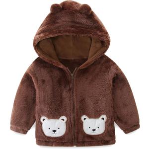 Toddler Winter Coat Fleece Zip up Hooded Bear Ears Warm Fuzzy Baby Kids Jacket Outerwear Sweater (Brown)