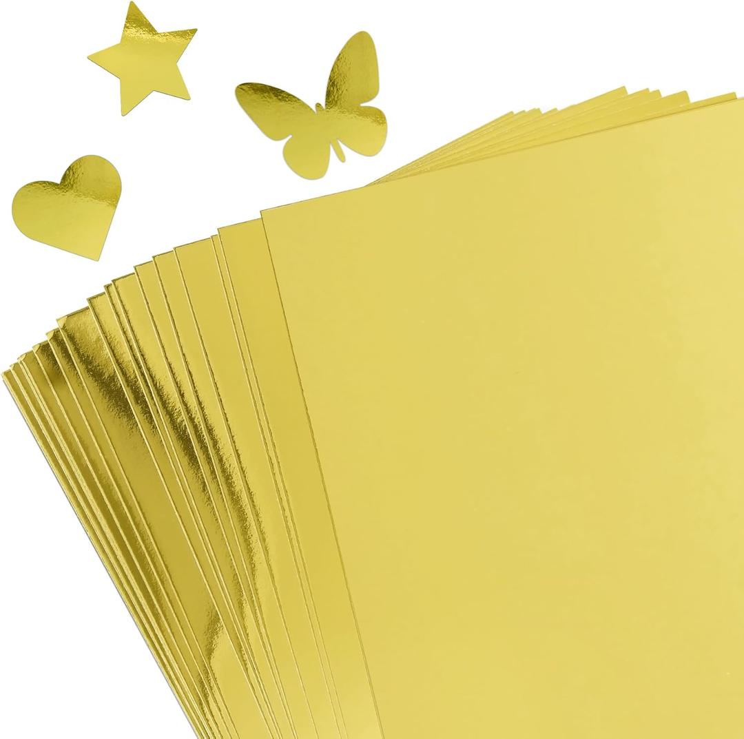 30 Sheets Metallic Gold Cardstock Paper - A4 Size (250gsm), Mirror Finish Gold Foil Board for Crafting, Invitations, and Decorations - Die Cut and Plotter Compatible
