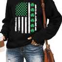 Yimoya St Patricks Day Sweatshirt Women Lucky St Patty Day Shirt Long Sleeve St Patricks Graphic Tops (Large, Flag-black)